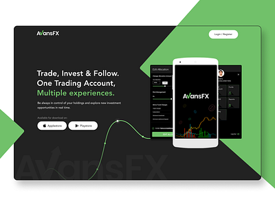 Trading Mobile App Landing Page adobe photoshop adobexd app design design finance web design financial app flat forex trading illustrator minimalist trading platform typography uidesign uiux userinterfacedesign uxdesign