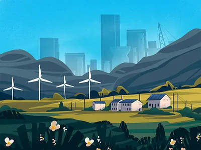 Green Energy Illustration art city cityscape creative agency design design studio digital art digital illustration digital painting ecology energy environment graphic design green hero image illustration illustrator landscape illustration nature website illustration