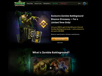 Zombie Battleground Binance Landing blockchain blockchain game lander ui