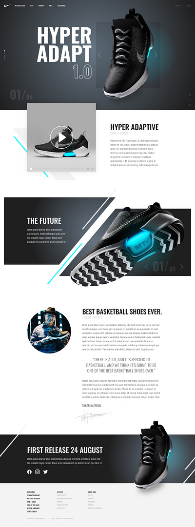 Nike Hyper Adapt concept interface landing page sneakers ui ux webdesign