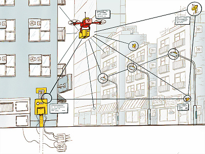 Drone Delivery & Connections communication connection delivery design drone illustration infographic infography mesh sketch