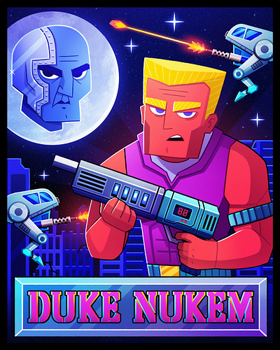 Duke Nukem - 1991 1991 artshow duke nukem illustration poster print retro gaming