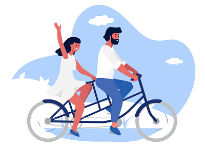 Couple riding vector bike vector illustration bike cartoon caucasian character character desing couple date female flat girl guy illustration riding roman romantic tandem bike vacation vector