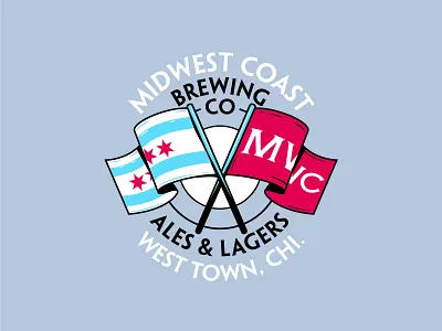 Midwest Coast Brewing apparel badge beer branding brewery chicago flag illustration shirt