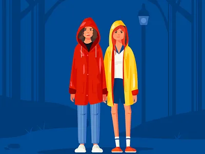 Stranger Things vector illustration 80s style cartoon character eleven female flat girl illustration netflix raincoat red series stranger stranger things things vector yellow