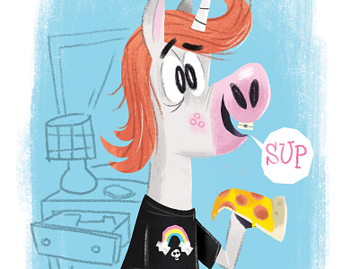 teenage unicorn character illustration pizza teenagers unicorn