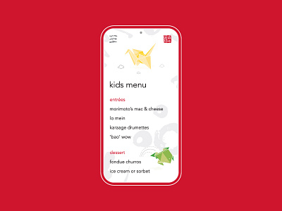 𝕞𝕠𝕓𝕚𝕝𝕖 𝕜𝕚𝕕𝕤 𝕞𝕖𝕟𝕦 app asian asian food childrens illustration childrens menu design disney disneyland illustration kids menu menu menu design minimal mobile app mobile menu mobile ui origami phone app ui ux