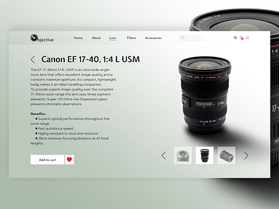 lens shop concept camera design lens photography photoshop shop ui ux web