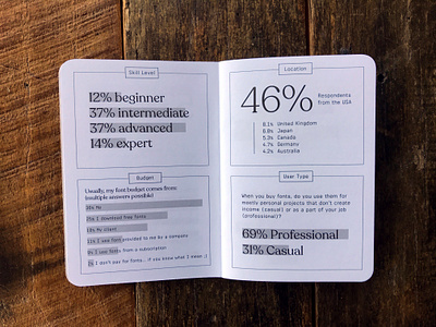 Demographics from the 2018 Font Purchasing Habits Survey Booklet bar chart booklet data data visualization data viz demographics fonts infographic scout books survey