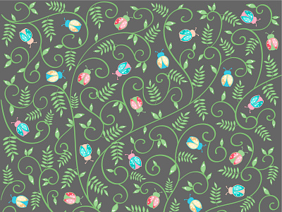 Pattern Vaquitas entre ramas animal armonía botánico design empapelar equilibrio estampa flow hojas illustration insectos mariquita naturaleza pattern vaquita de san antonio vector