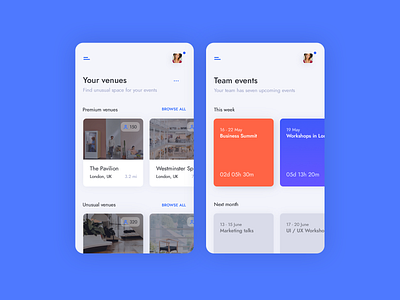 Event marketing platform 2 app cards dashboard event events mobile ui user experience user interface ux venues