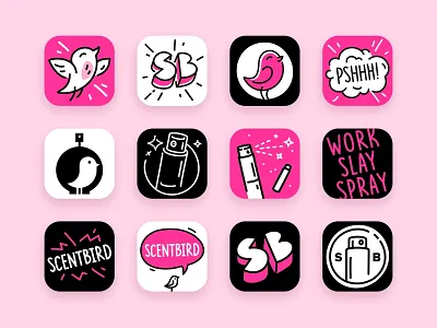 App Icon Options app icon bird branding character fourhands fragrance icons illustration line logotype mark perfume scentbird sign stroke typography vector