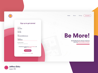 ContactID Dribbble Shot app branding design signup ui ux web