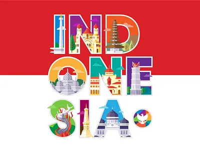 Indonesia Landmarks Typography bali building flat holiday illustration indonesia jogja journey landmark landscape temple tour tourism travel traveling typography vacation vector wowcat