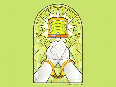 The Father, the Son, and the Holy Toast adobe ilustrator art avocado avocado toast catholic church freelance golden handcuffs handcuffs hands holy illustration illustration design illustration digital illustrator stained glass toast worship