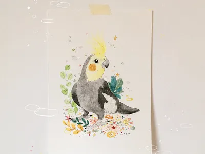 Cute cockatoo acrylic children illustration colorpencil cuteillustration design illustration pencil petportrait watercolor watercolorpencil winsornewton
