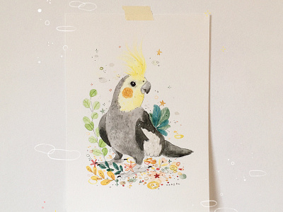 Cute cockatoo acrylic children illustration colorpencil cuteillustration design illustration pencil petportrait watercolor watercolorpencil winsornewton