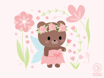 Fairy Bear bear character design cute floral illustration print and pattern vector vector illustration