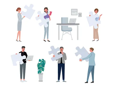 People with puzzles business drawing illustration office stock illustration vector work