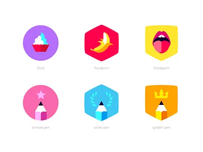 Achievment icons achievements clean design colorful design flat flat design flat icon food fun icon icon set icons medals minimal pop art trophy vector vibrant colors web