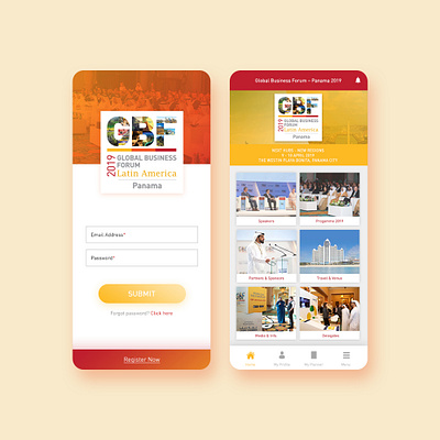 UI/UX: GBF Latin America-Panama 2019 Mobile Design app conference design dubai global business forum gradient mobile mobile app mobile design typography ui ux