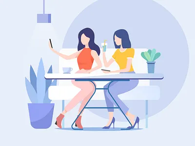 Selfie day - girls' party design fashion flat girls graphic illustration vector woman