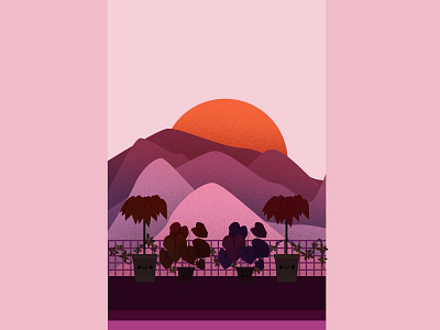 Rooftop scenery beauty cute design gradient graphic illustration landscape landscapes minimal mountain moutains pastel place plant rooftop scenery sky sunset travel