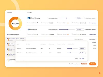 Financing blockchain dashboard design form slider ui webdesign website