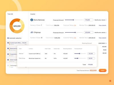 Financing blockchain dashboard design form slider ui webdesign website