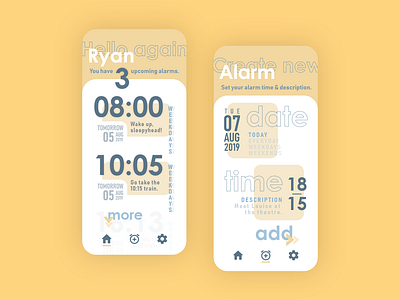 Alarms alarm app app design beige blue clean design mobile mobile app modern orange ui ux