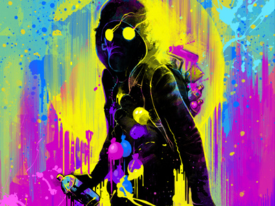 Paint War colorful gasmask neon spray can spraypaint streetart