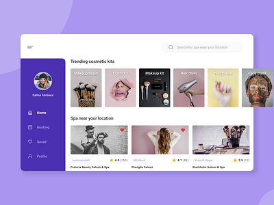 App to find near by "Beauty Saloon & Spa" - Tablet App app application beauty beauty saloon spa app card design hairstyle minimalist spa tablet tablet app tabs ui ux