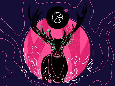 Invite +1 animal antlers deer design drawing dribbble invite flat forest forest animals illustration invitation invite line linework pink player prospect vector violet