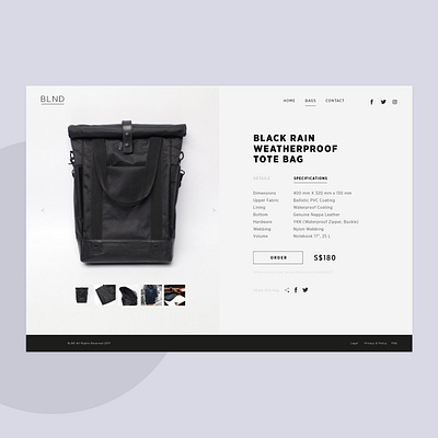 BLND Bags Details desktop ui ui design ux ux design website design