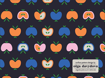 Apples Surface Pattern Design apple orange pink scandinavian surface pattern design