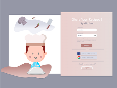 cooking application "sign up" animation artwork chef cook design fantasy food graphic graphic design icon illustration recipe register sign in signup taste ui ux vector