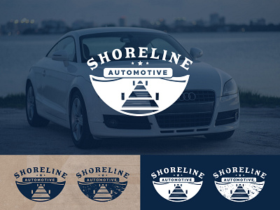 Shoreline Automotive Logo automotive bay brand brand identity branding car dealership distressed dock florida logo logo design sarasota shore shoreline water