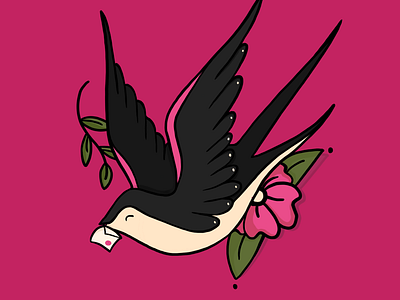 Dribbble Invitation art bird flower giveway illustration invitation invite old school pink