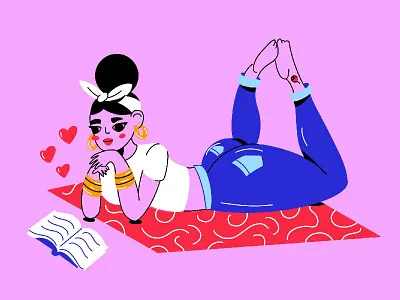 Sundays book butt character color design illustration line relax style woman