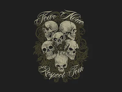 Fear None Respect Few akhzart angry apparel design badge band art beast biker brand clothing design graphic design grunge skull hardcore harley davidson illustration merch skull skull and roses typography