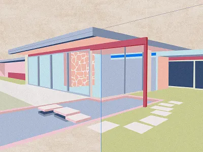 Stepping Stones in a Mid century Dream architecture design digital art graphic design illustration mid century minimal palm springs poster print print design wall art