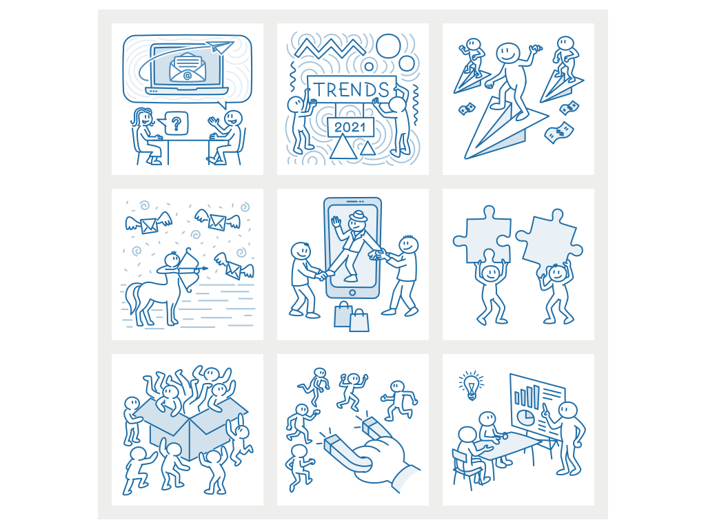 Blog illustrations for eSputnik project 2d art icon illustration outline simple vector web