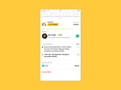 Rapido_Driver Details bike ride driver location rapido taxi app user experience user interface