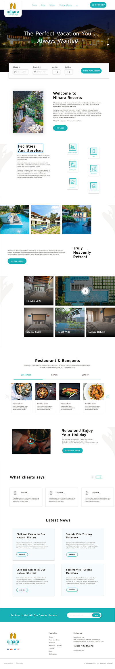 Resort website UI redesign adobe xd booking hotel hotel booking poolside resort ui design web design webflow website