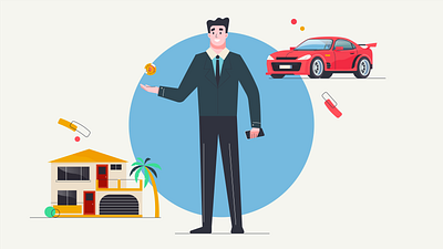 Bitcoin men 2d bitcoin car character design house illustration man men smile vector
