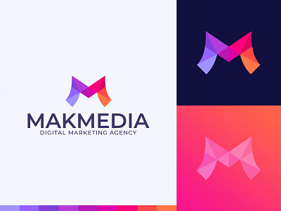 Makmedia Logo Design agency app design blockchain branding colorful corporate identity cryptocurrency finance fintech geometric logo design m m logo m monogram markeing agency marketing media media agency monogram technology