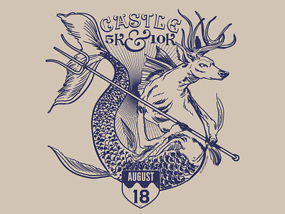 The Castle 5K & 10K art design event fish art herald heraldry icon illustration logo medieval myth mythological creature swim typography vector wildlife wildlife illustration