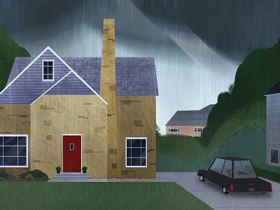 Rainy house animation car cartoon design flat house illustration minimal photoshop rain simplicity simplistic web