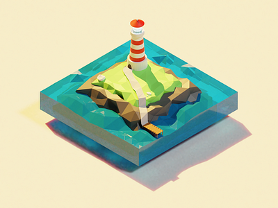 Lighthouse Island 3d 3d art 3d illustration blender design illustration island isometric light lighthouse lighting low poly lowpoly ocean reflection render rock rocks sunset water