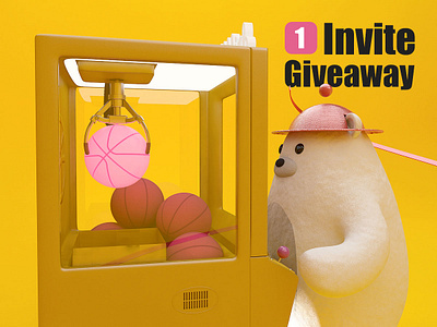 Dribbble Invite 3d claw machine draft giveaway invitation invite yellow